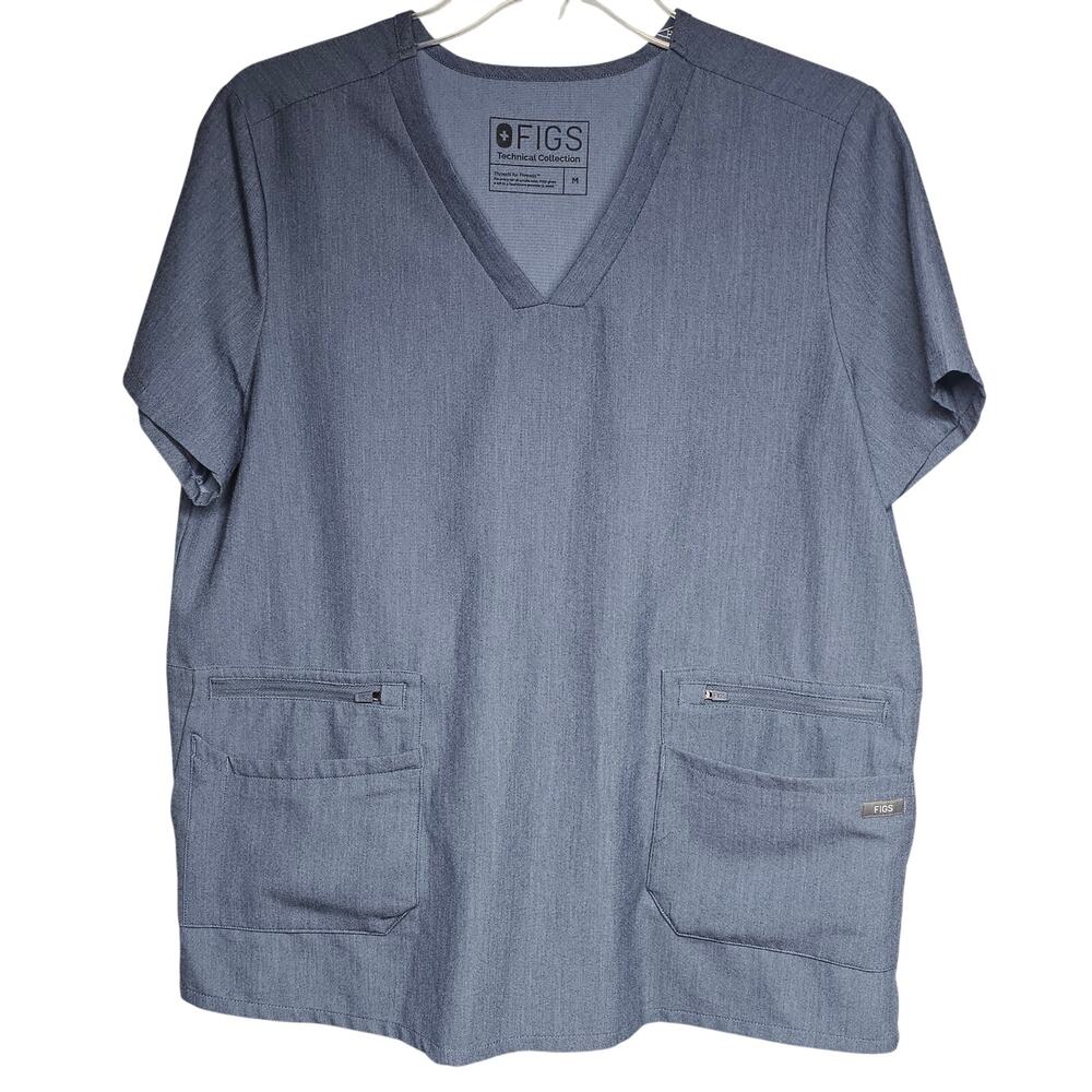 FIGS Women's Accra Performance Limited Edition Scrub Top Heather Denim Size M